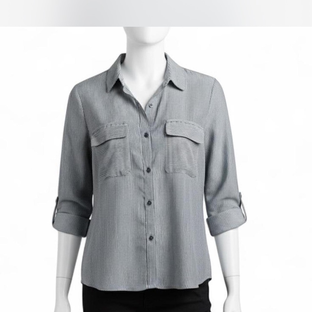 Express Navy and White Striped Shirt